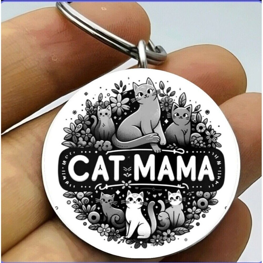 Kitty Cat Pet Animal Mama Hot Stainless Keychain Paw Mother Mom Art